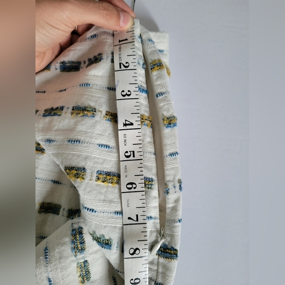 Loft Cream Boucle Yellow Blue Striped Cotton Blend Pencil Skirt - Picture 7 of 10